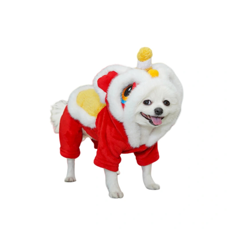 Winter Wear Dogs Lion Dance Costume |   Embroidered New Year Pet Outfit