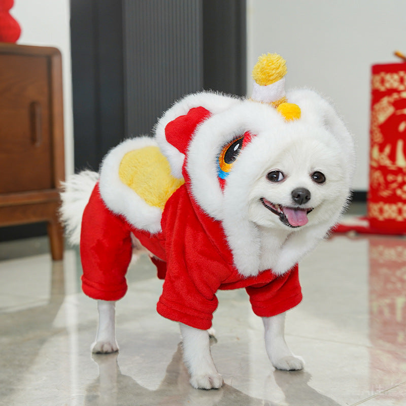 Winter Wear Dogs Lion Dance Costume |   Embroidered New Year Pet Outfit