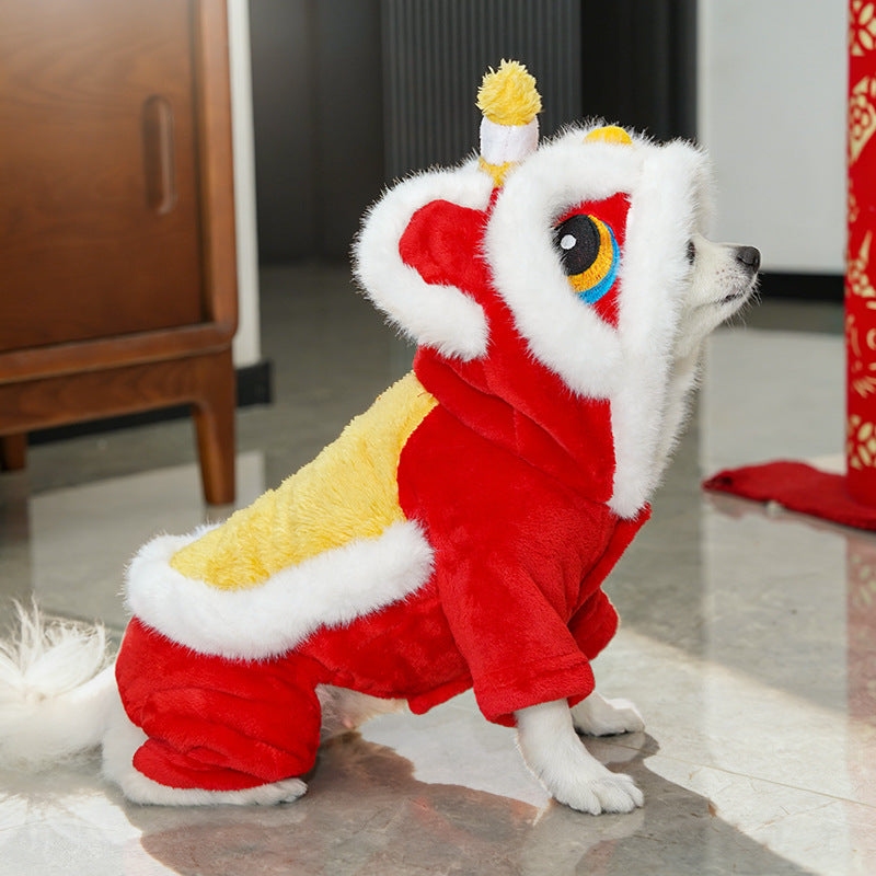 Winter Wear Dogs Lion Dance Costume |   Embroidered New Year Pet Outfit