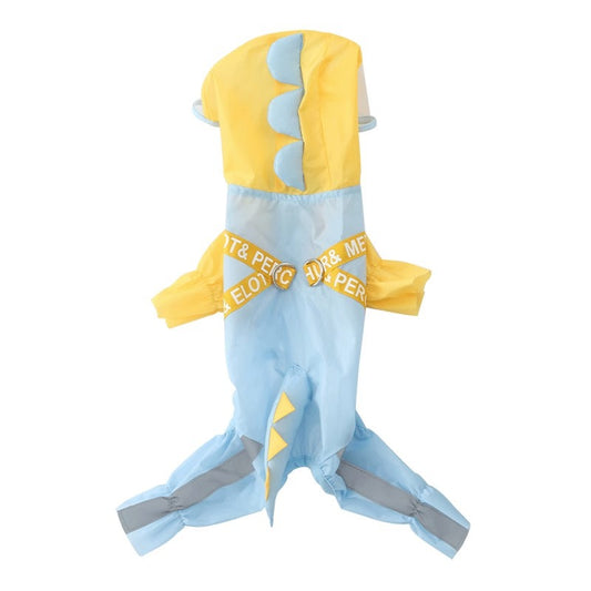 dog in yellow raincoat