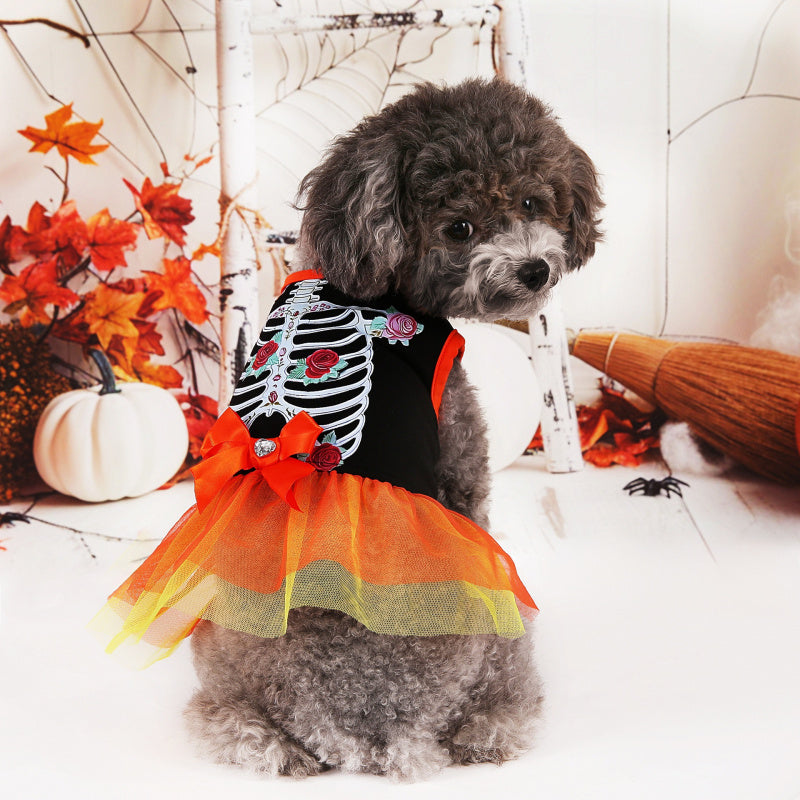Dog Dress Halloween Skeleton Costume for Fall Winter Party Wear