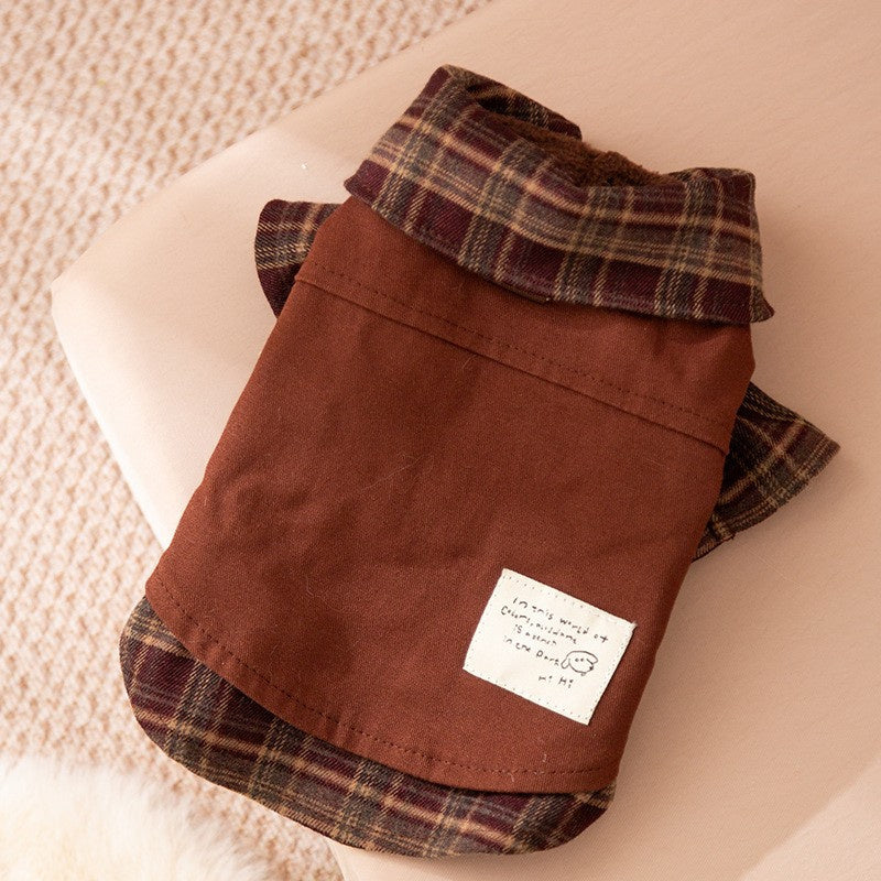Dog Dresses for Small Dogs Plaid Matching Hoodie Couple Wear Brown