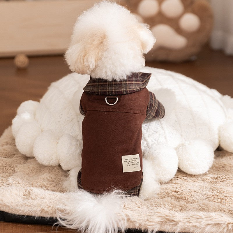 Dog Dresses for Small Dogs Plaid Matching Hoodie Couple Wear Brown