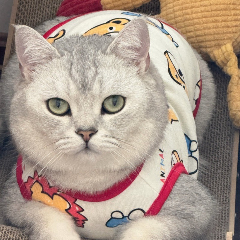 Light-colored printed pet vest, suitable for spring/summer wear to prevent cat hair shedding
