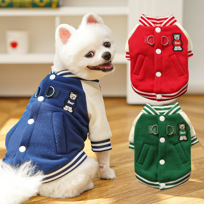 Dog Clothes: Fleece Baseball Jacket - Warm Autumn/Winter Pet Coat