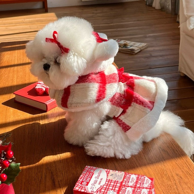 Dog Christmas Dress Plaid Cotton Sweetheart Skirt for Small Dogs