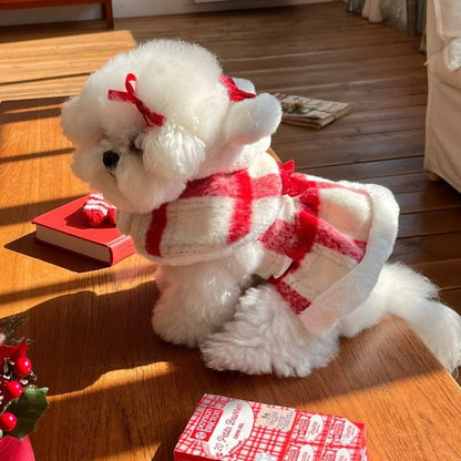 Dog Christmas Dress Plaid Cotton Sweetheart Skirt for Small Dogs