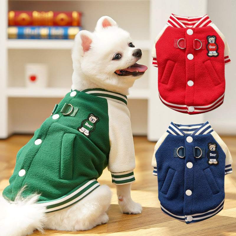 Dog Clothes: Fleece Baseball Jacket - Warm Autumn/Winter Pet Coat