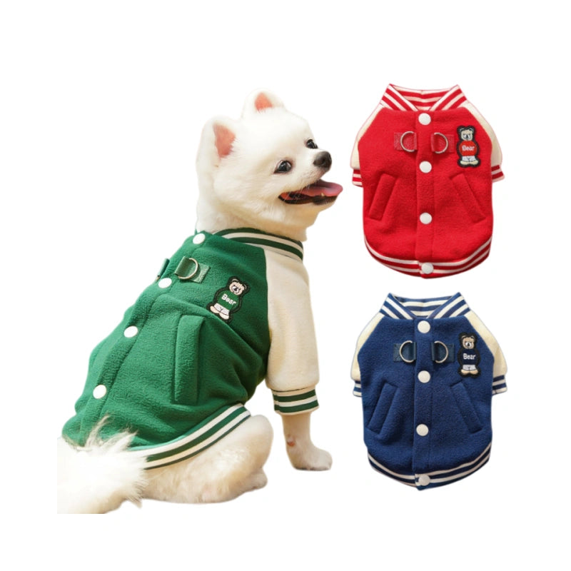 designer dog clothes: Fleece Baseball Jacket - Warm Autumn/Winter Pet Coat