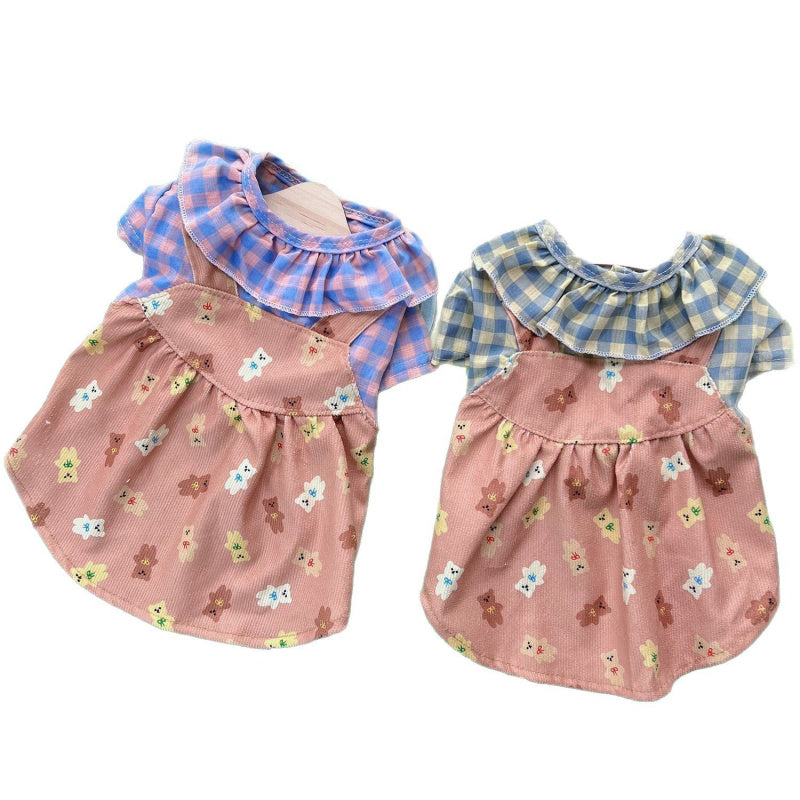 Dog Pink Dress Cute Cartoon Suspender Skirt for Small Dogs & Cats
