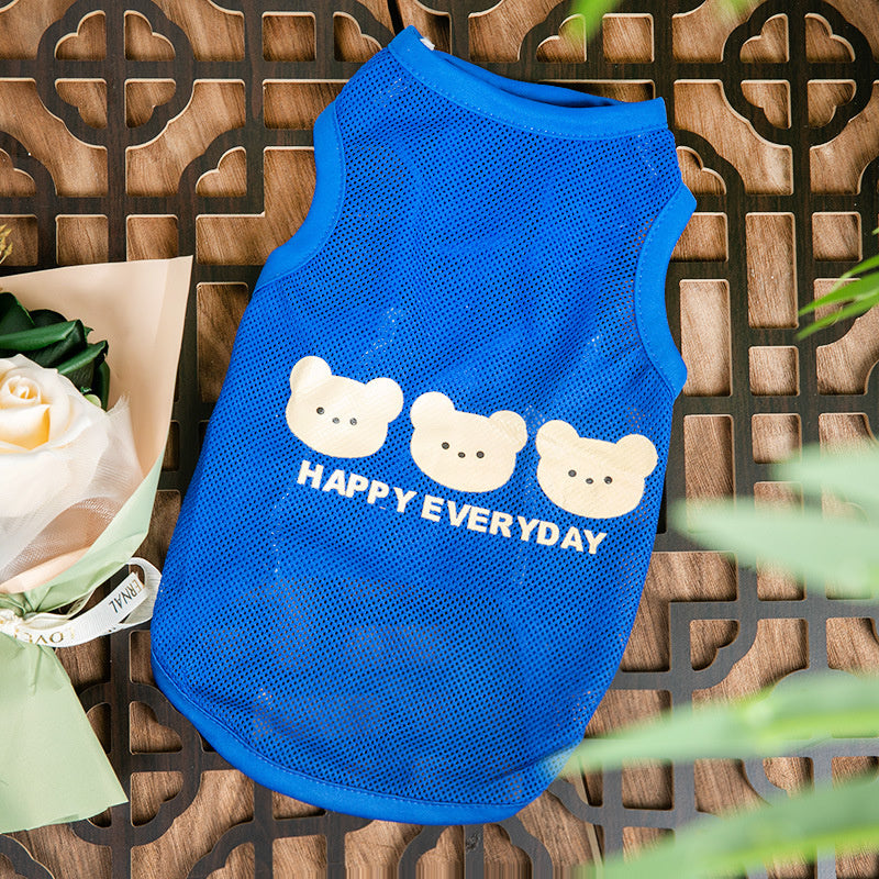 Plain blue dog vest, simple solid color pet tank top for summer wear
