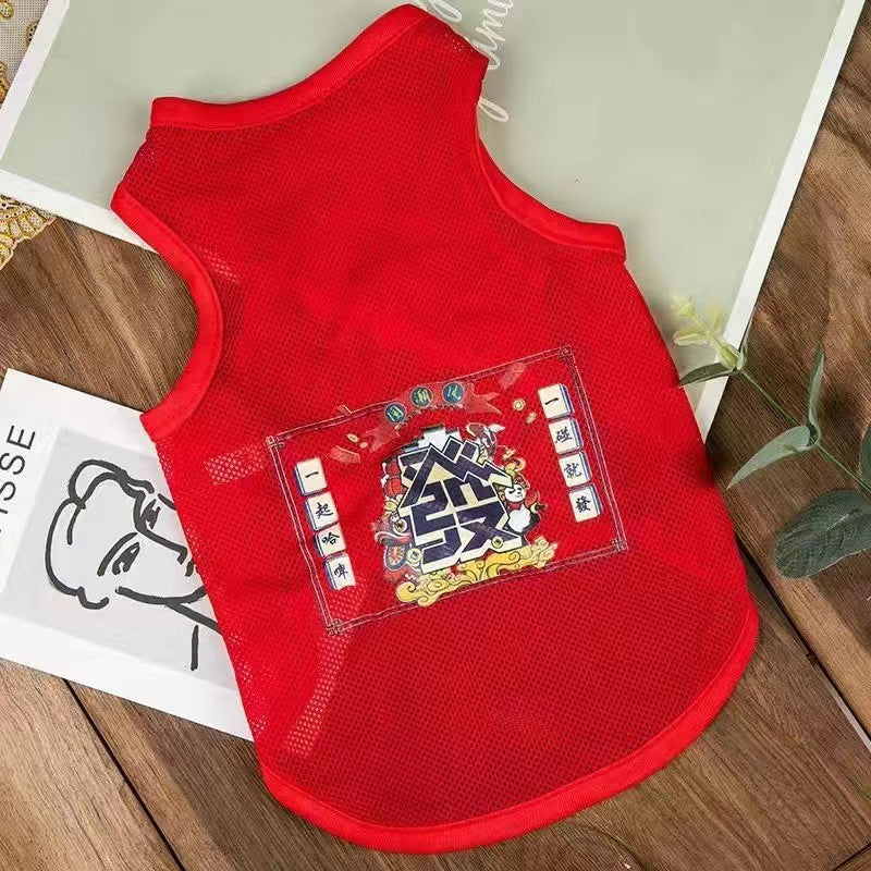 Red solid color dog tank top, plain cotton pet vest for basic daily styling
