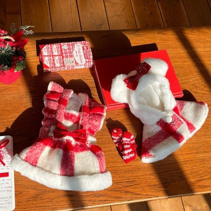 Dog Christmas Dress Plaid Cotton Sweetheart Skirt for Small Dogs