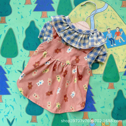 Dog Pink Dress Cute Cartoon Suspender Skirt for Small Dogs & Cats